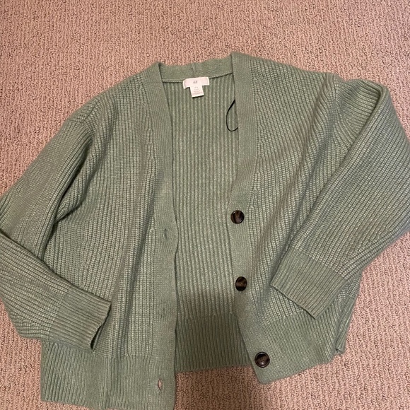 Y2K H&M Green Button Up Cardigan Sweater - Picture 1 of 4